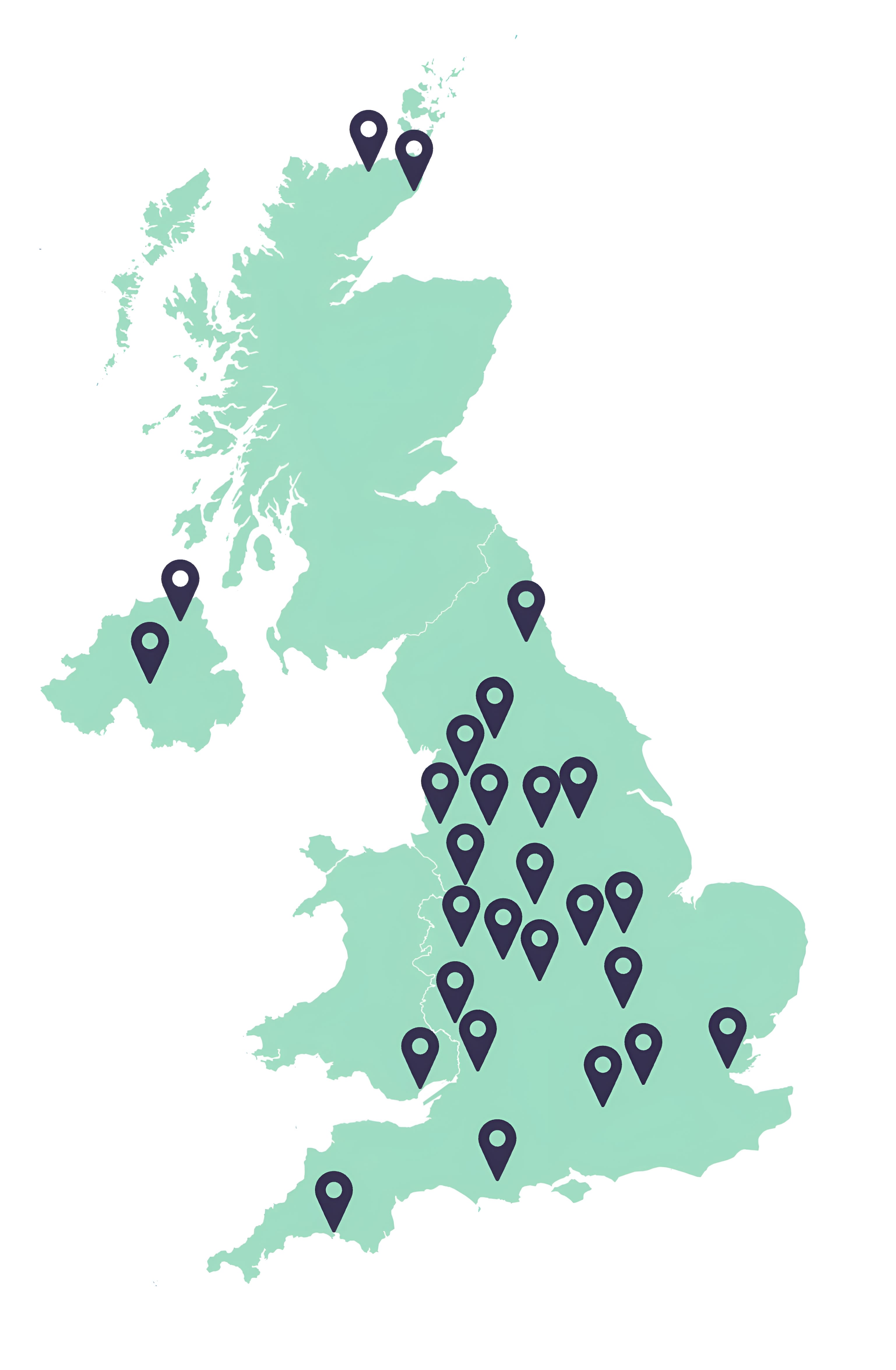 A map showing locations where outreach has taken place