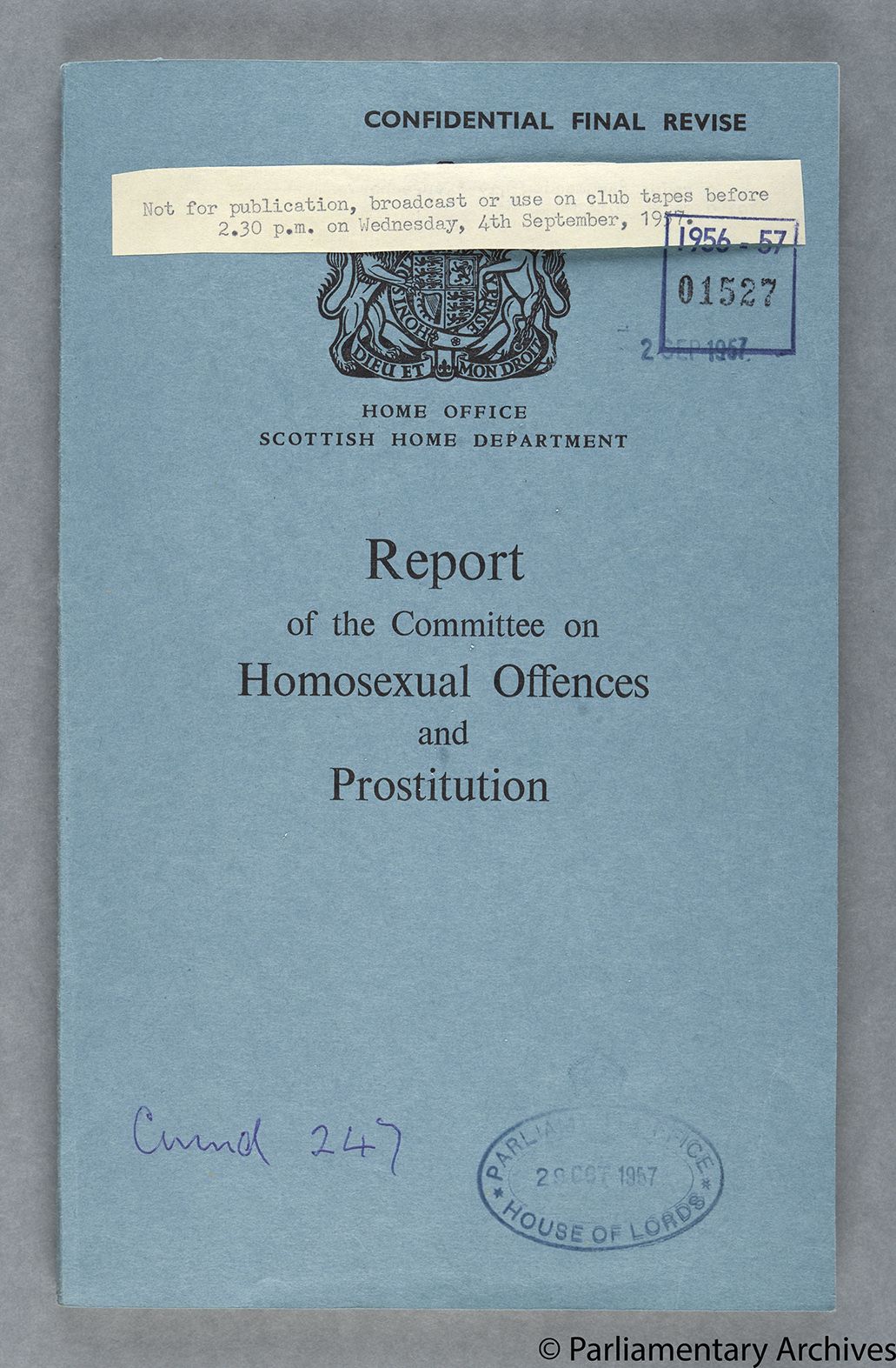 blue front cover with black typed text