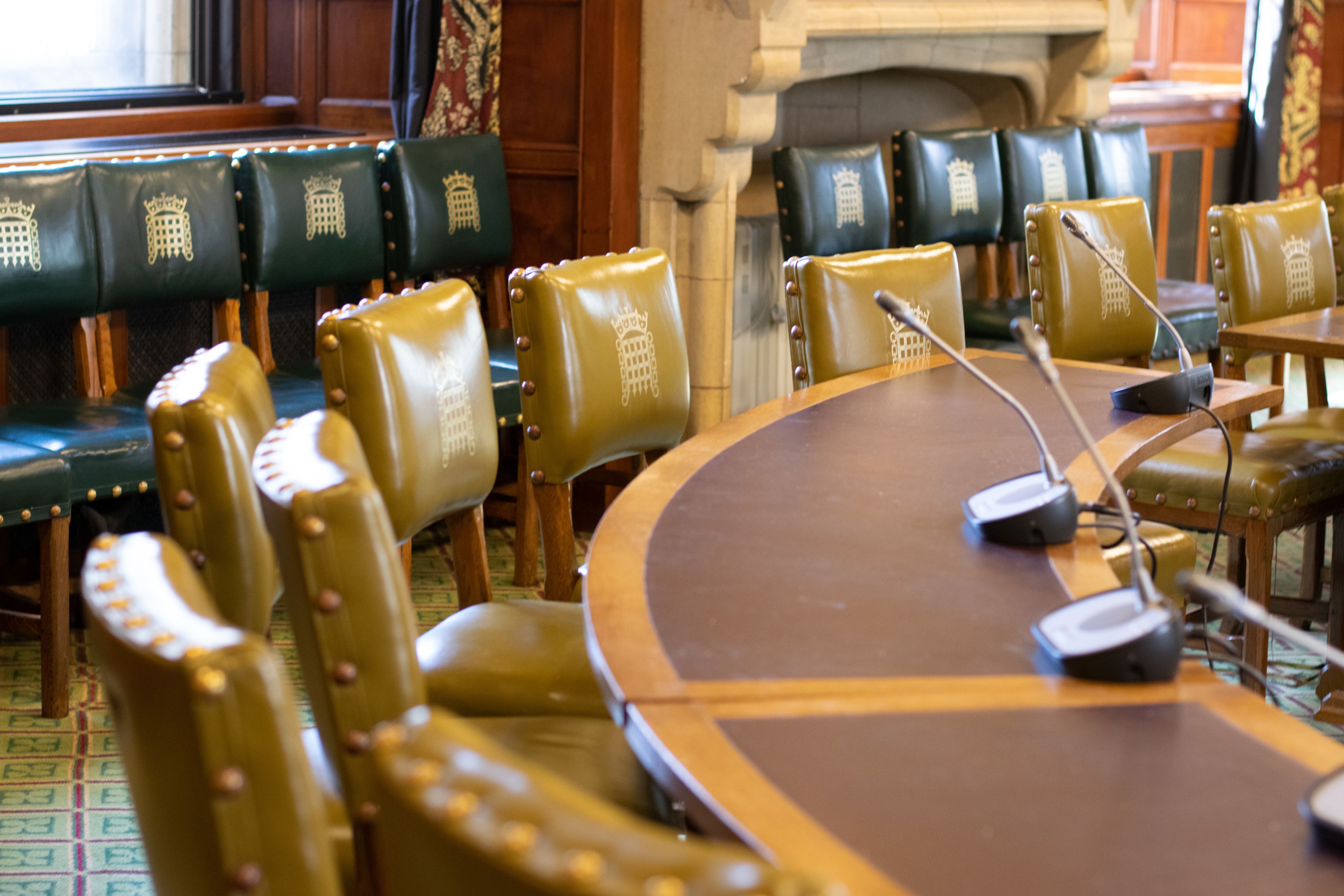 Chairs in the Grand Committee Room, where Westminster Hall debates take place.