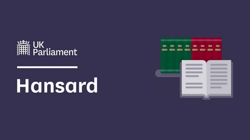 Graphic for UK Parliament Hansard and link to read the transcript of the debate