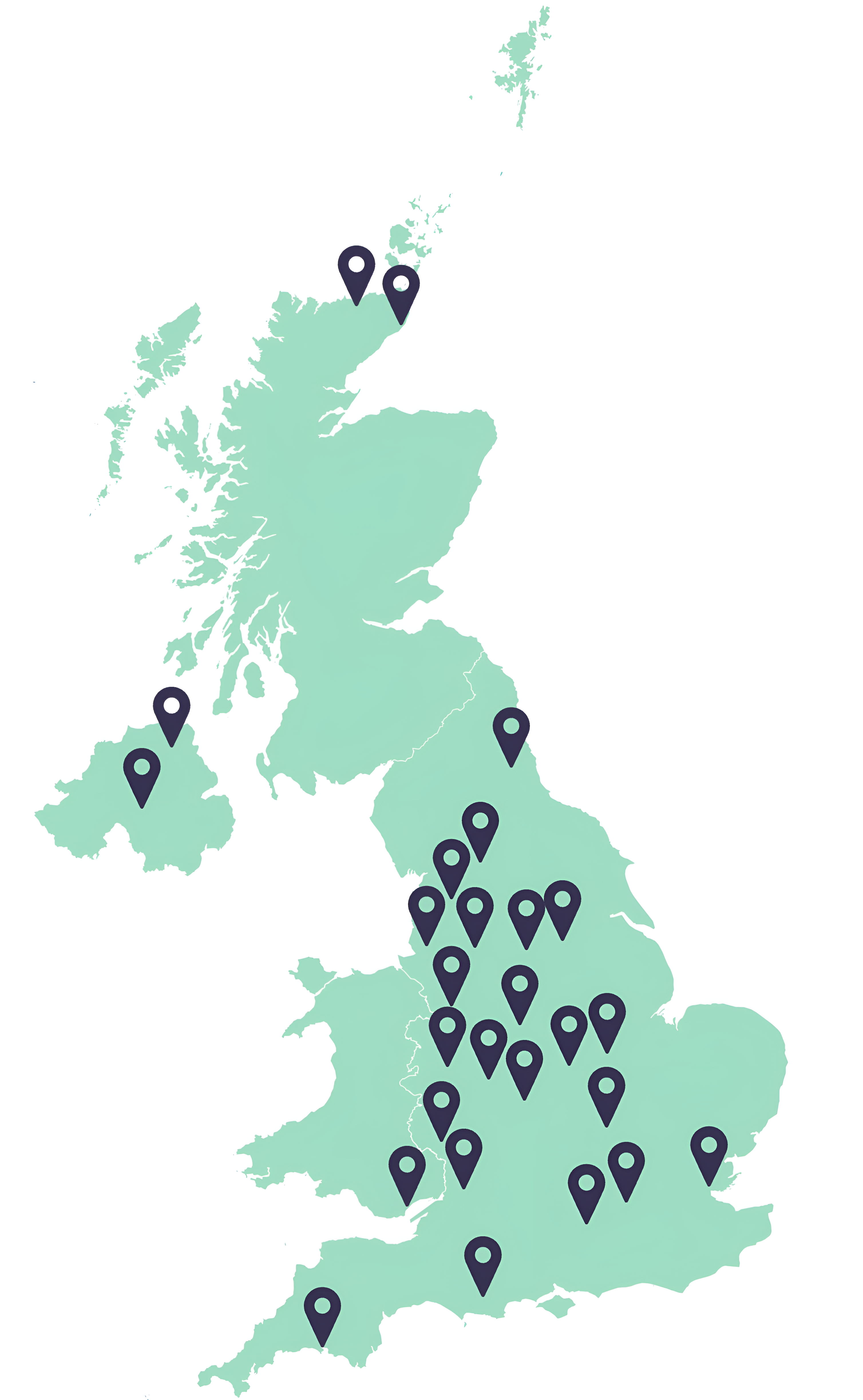 A map showing locations where outreach has taken place