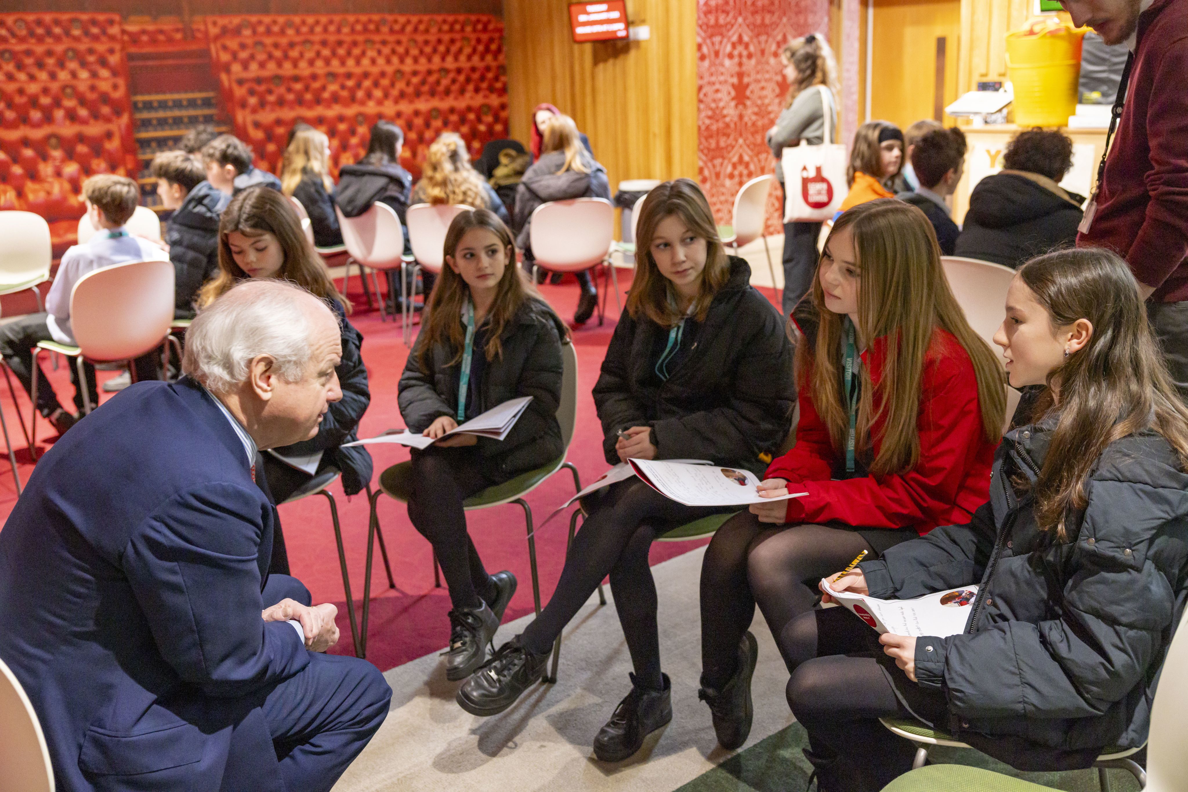 Lord Russell of Liverpool speaking to students