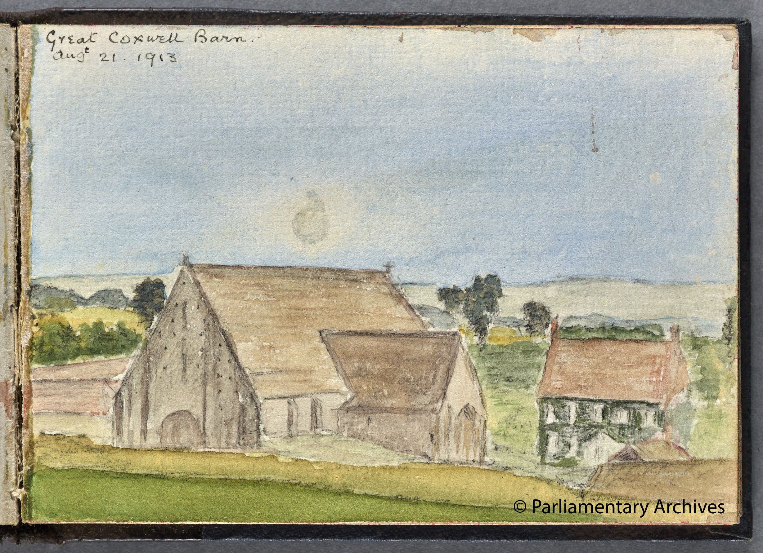 Painting of a building in the countryside