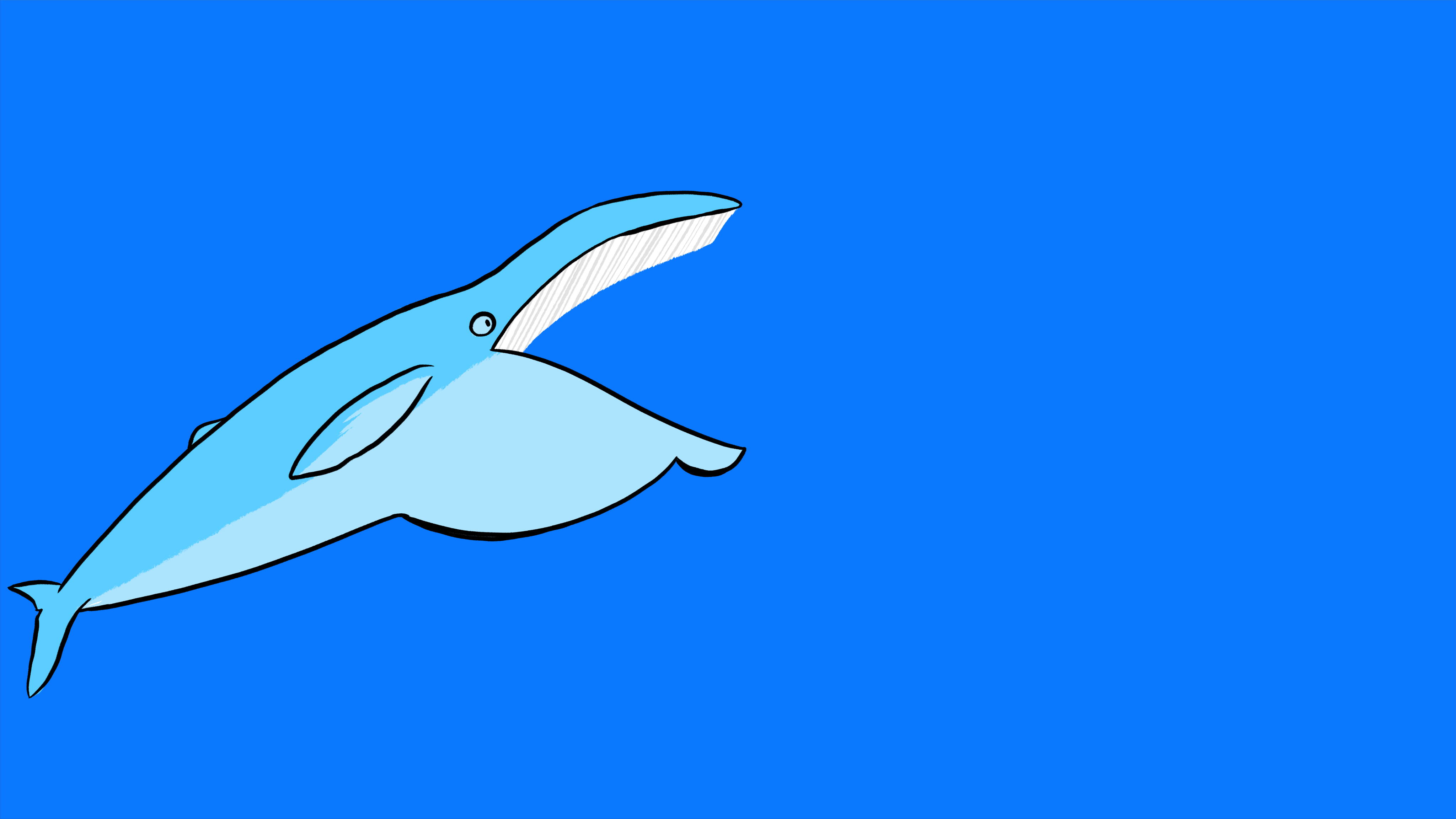 Cartoon of whale on blue background. 