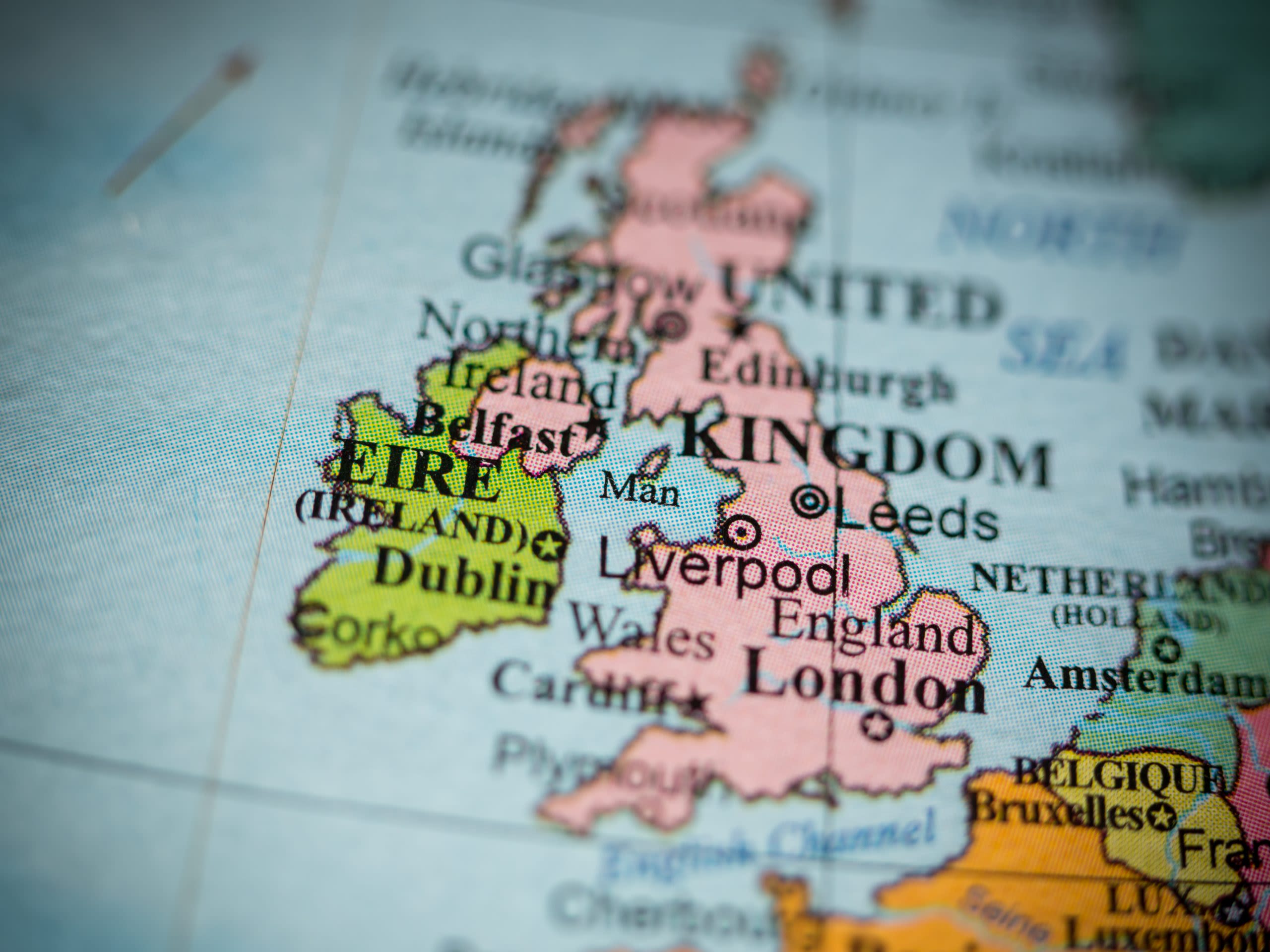 The United Kingdom is in pink