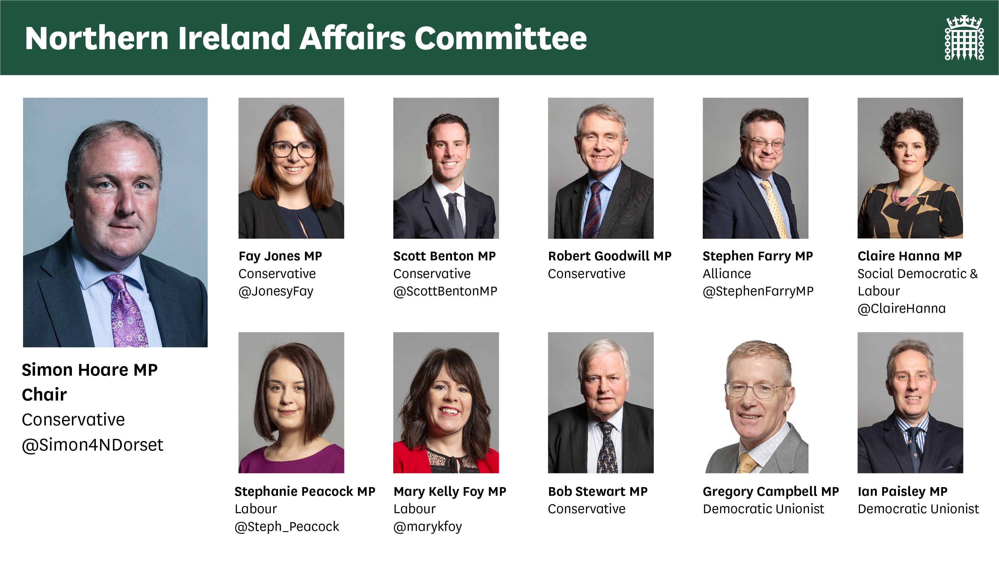 Northern Ireland Affairs Committee membership as of 2022. Link shows current select committee membership