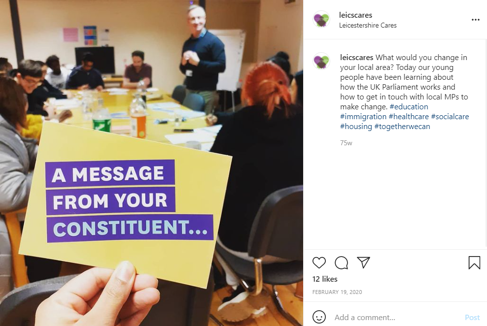 Picture of an Instagram post from the outreach workshop