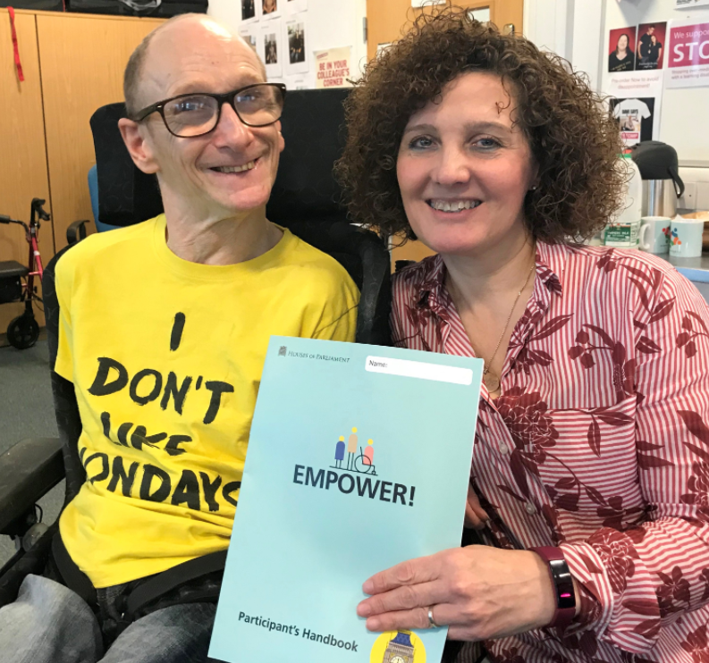 Picture of a UK Parliament outreach officer with a workshop participant