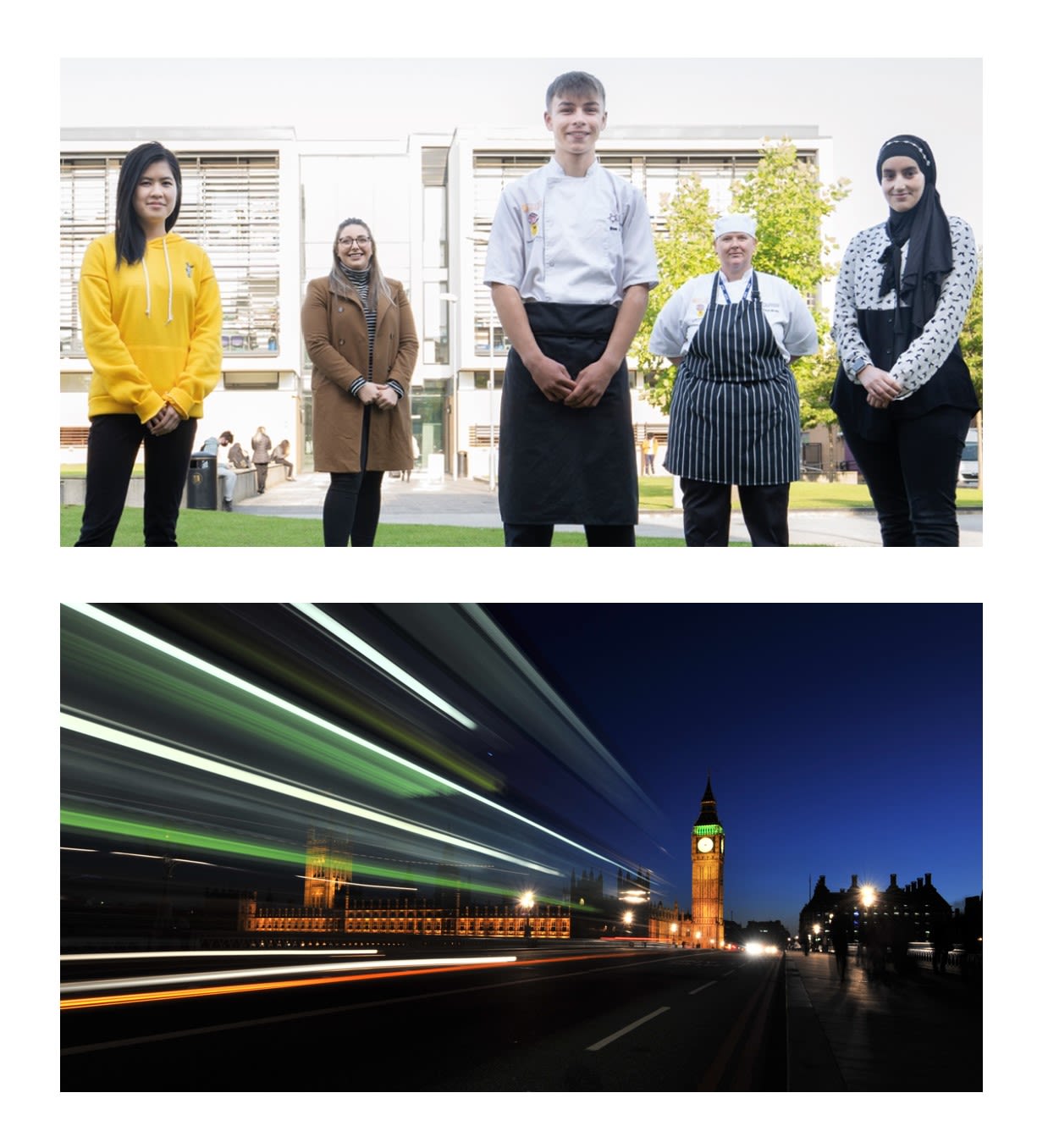 Picture of Trafford College students and the Houses of Parliament