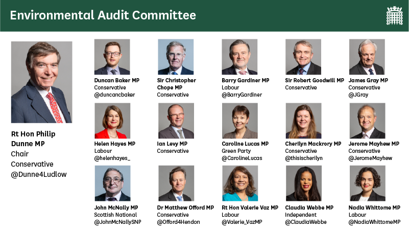 Environmental Audit Committee membership - link goes to page on committees.parliament.uk website 