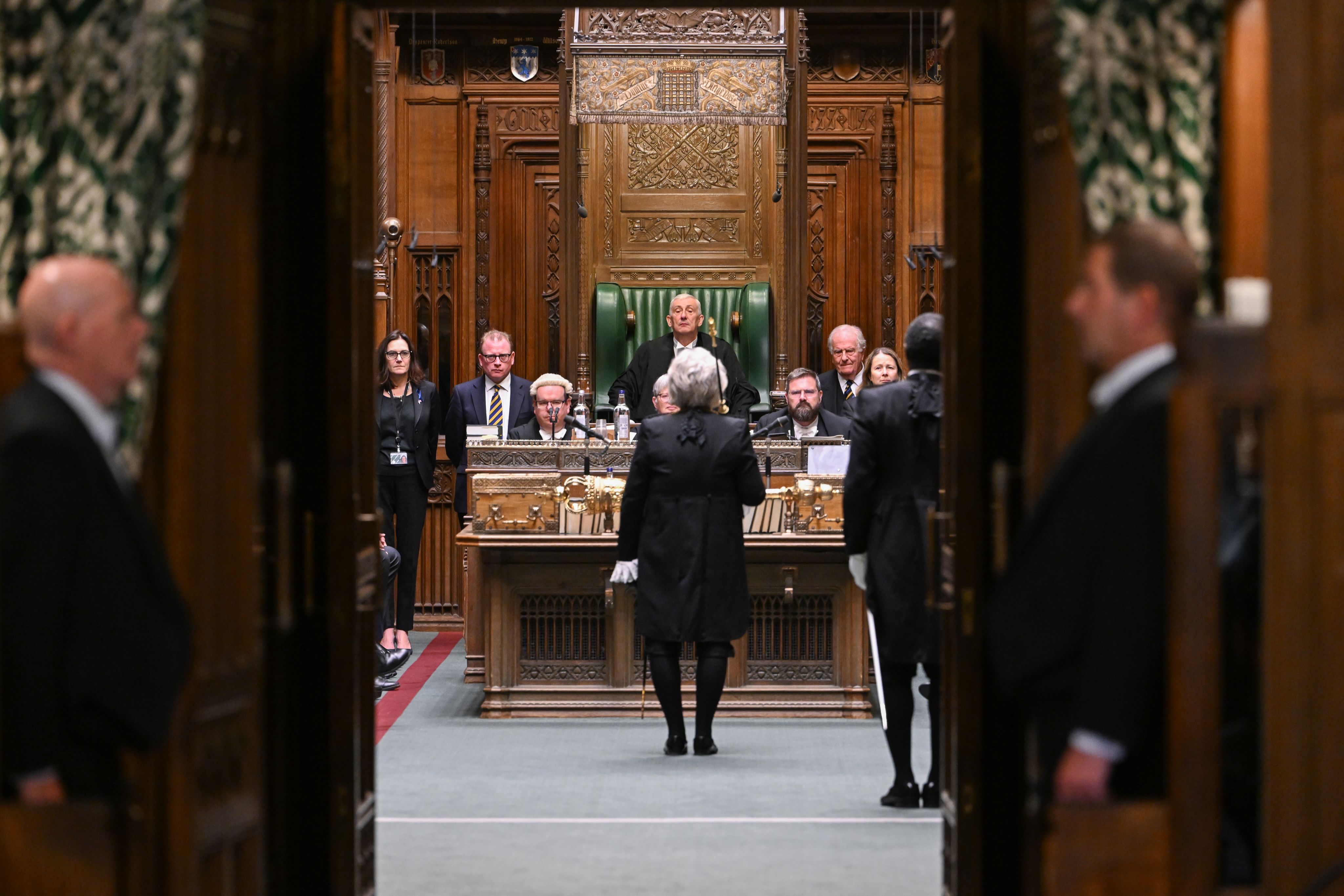 Mr Speaker and Black Rod in the House of Common Chamber.