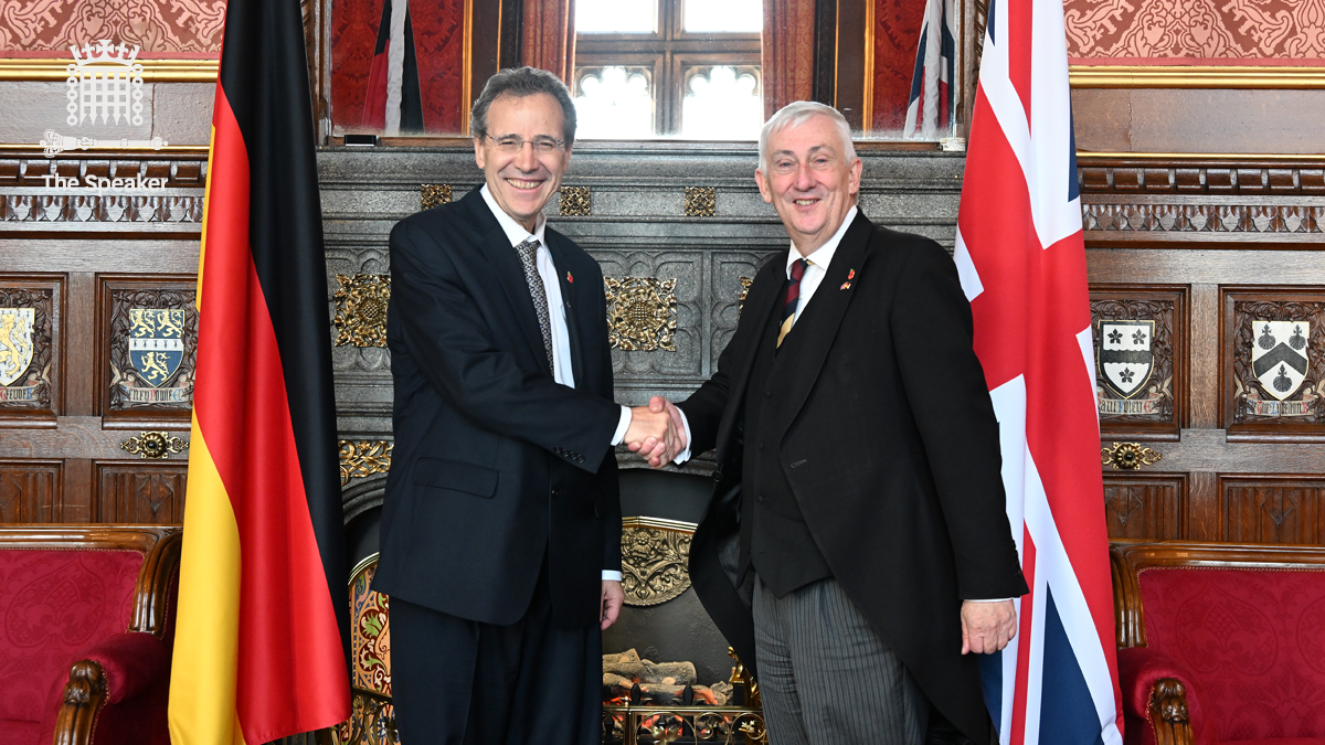 German Ambassador and Speaker shake hands