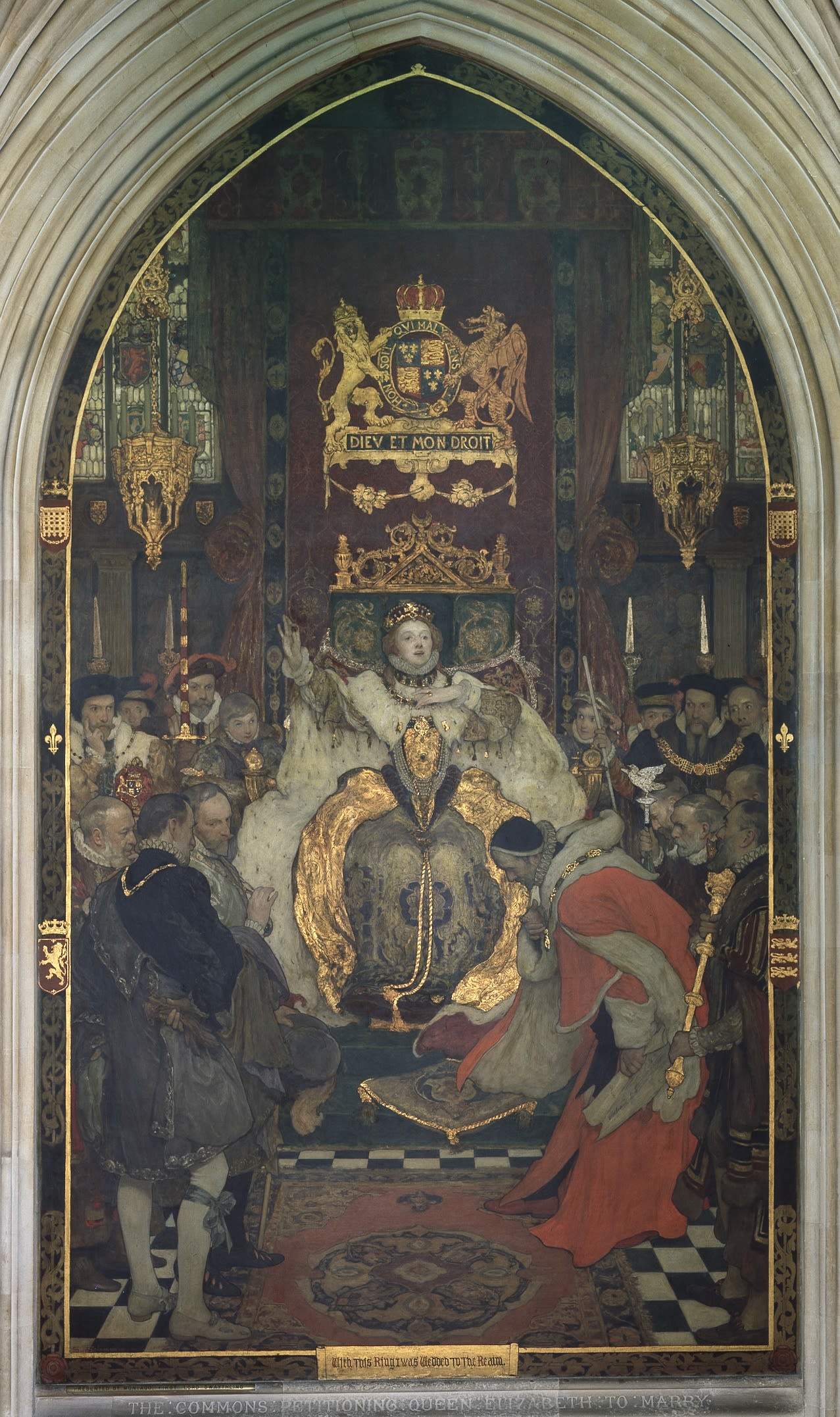 Painting of Queen Elizabeth I sitting on her throne